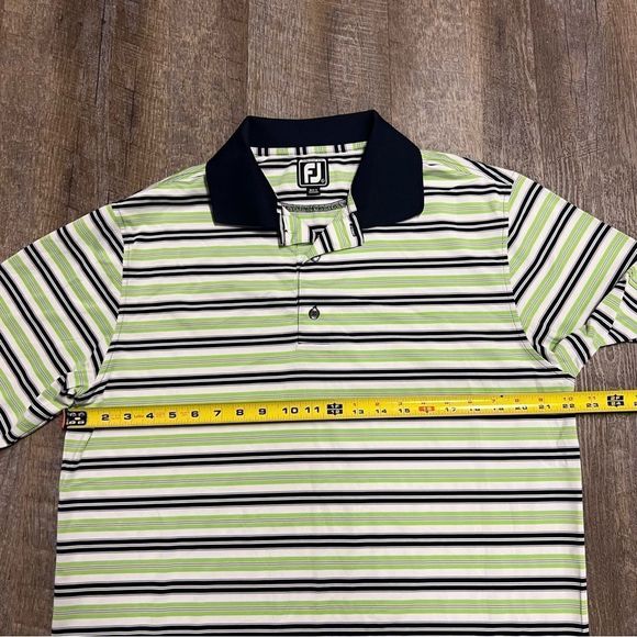 FootJoy Golf Polo Shirt Men large Green Navy blue Striped Soft Stretch No Course - Picture 4 of 9